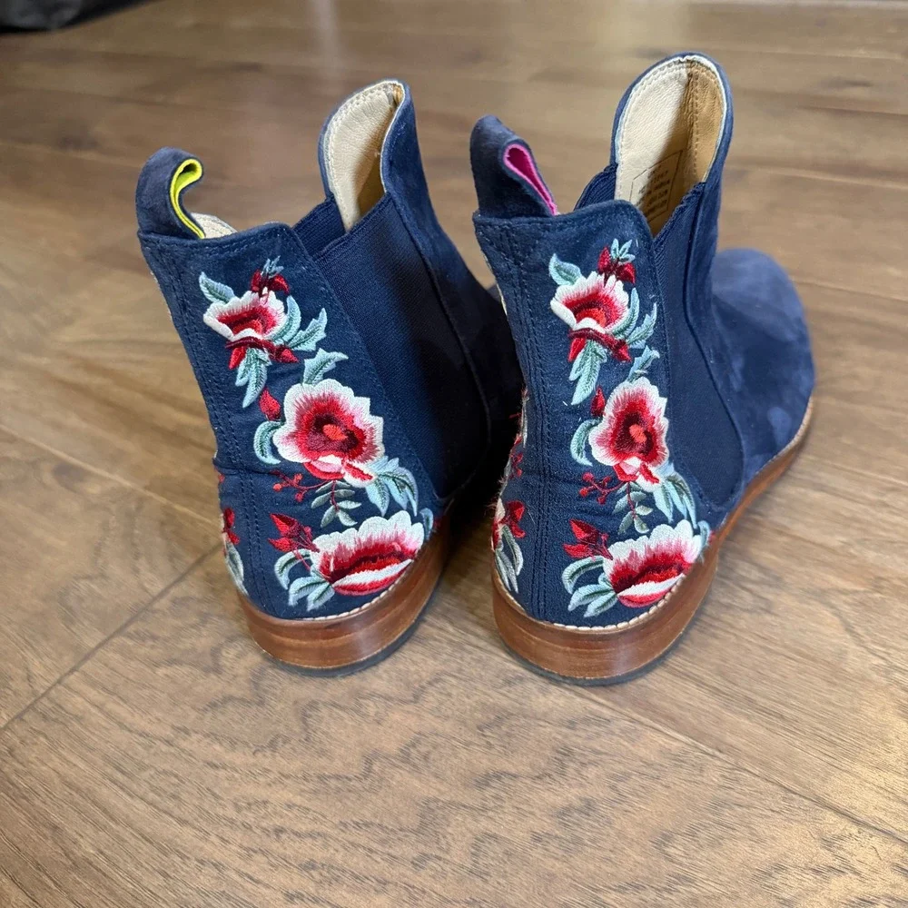 Joules Westbourne Navy Blue Suede Floral Embroidered Chelsea Boots Womens‎ US 9